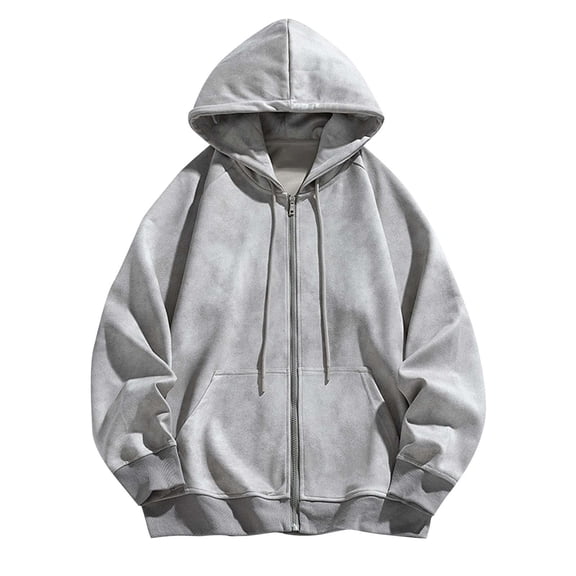 YLSDY Mens Womens Double Zip Up Hooded Sweatshirts Oversized Acid Wash Heavyweight Fleece Cotton Zipper Hoodie Vintage Pullover Tops Gray L