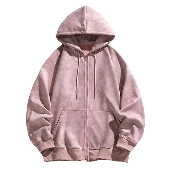 YLSDY Mens Womens Double Zip Up Hooded Sweatshirts Oversized Acid Wash Heavyweight Fleece Cotton Zipper Hoodie Vintage Pullover Tops Pink S