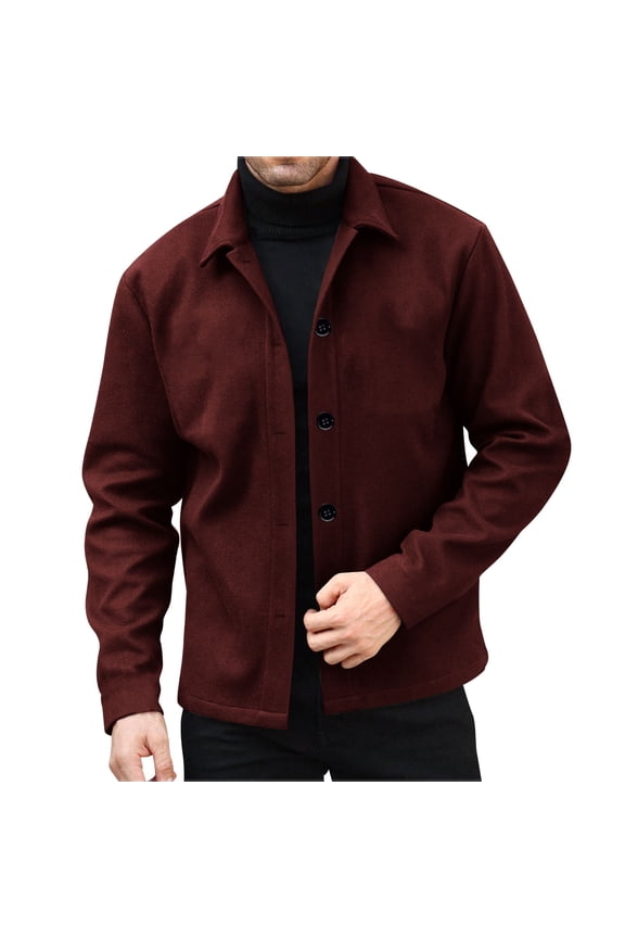 Mens Wool Jacket Notched Collar Single Breasted Peacoat Winter Long Sleeve Overcoat 2025 Trendy Casual Coat Wine XXL
