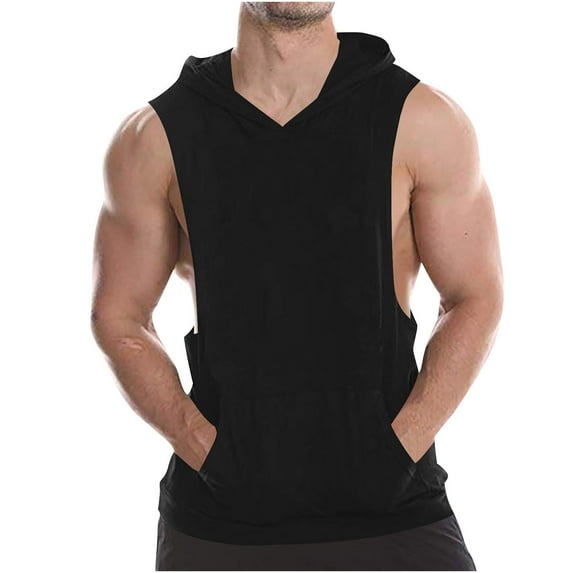 YLSDY Mens Workout Hooded Tank Tops Gym Running Cut off Muscle Tank Tops Bodybuilding Training Sleeveless Hoodies Shirts Black M