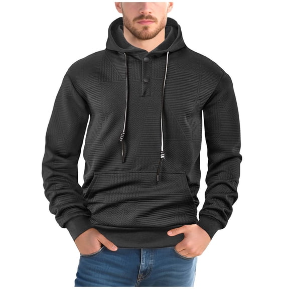 YLSDY Mens Workout Hoodie Sweatshirts Drawstring Casual Fashion Loose Solid Color Pullover Long Sleeve Running Gym Outfits Black XL