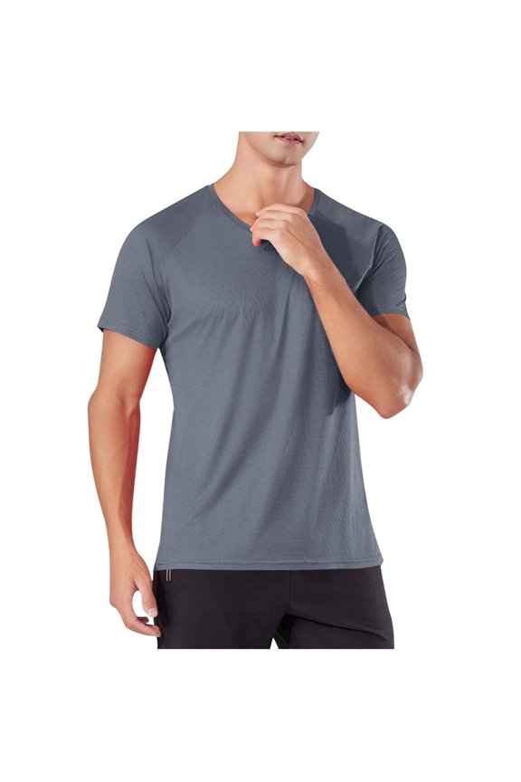 Mens Workout Shirts Quick Dry, Mens Running Top Athletic Tee Moisture Wicking Crewneck Gym T-Shirts Short Sleeve Gray S