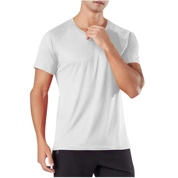 YLSDY Mens Workout Shirts Quick Dry, Mens Running Top Athletic Tee Moisture Wicking Crewneck Gym T-Shirts Short Sleeve White S