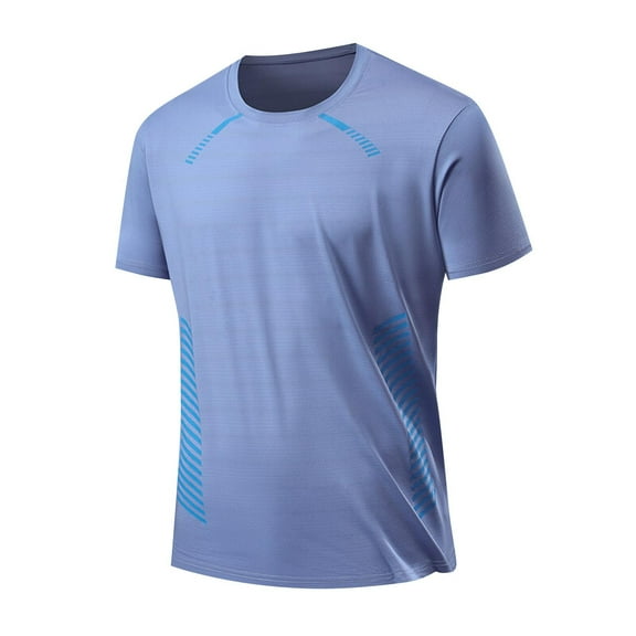 YLSDY Mens Workout Shirts Quick Dry Performance Short Sleeve Athletic Shirts Summer Fashion Outdoor Running Shirts Light Blue M