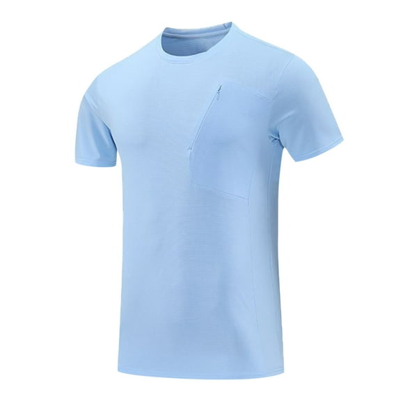 YLSDY Mens Workout Shirts Quick Dry Short Sleeve 1/4 Zip Collar Casual Breathe Tee Tops Classic Basic Solid Slim Fit Tshirt Light Blue M