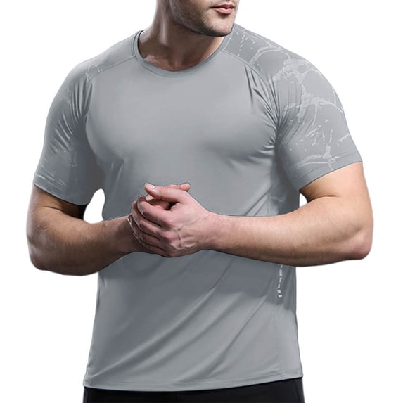 YLSDY Mens Workout Shirts Short Sleeve Muscle Stretch T Shirt Gym Athletic Performance Tee Shirt Quick Dry Lightweight Tops Gray L