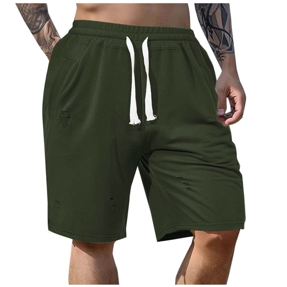 YLSDY Mens Workout Shorts Drawstring Waist Athletic Knee Length Bermuda Short Pants Loose Lounge Sweat Shorts with Pockets Army Green L