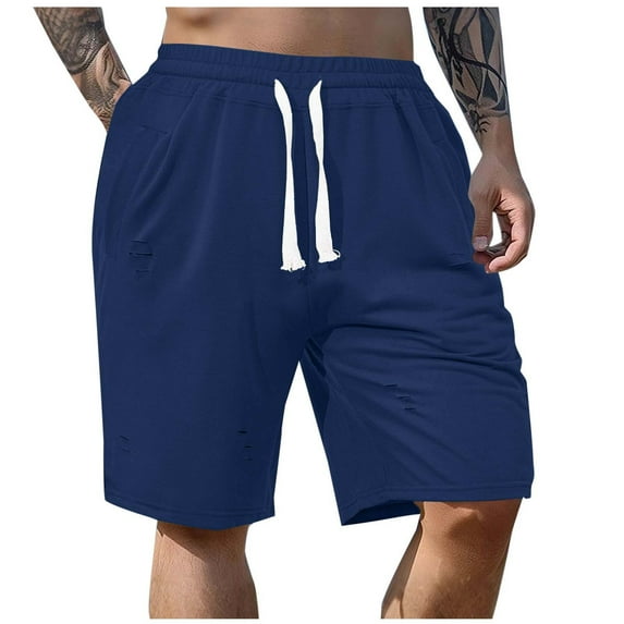 YLSDY Mens Workout Shorts Drawstring Waist Athletic Knee Length Bermuda Short Pants Loose Lounge Sweat Shorts with Pockets Navy XXL
