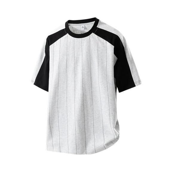YLSDY Mens Workout T Shirt Oversized Color Block Baseball Fans Vintage Sporty Pinstripe Crew Neck Tee Shirts Summer Gray M