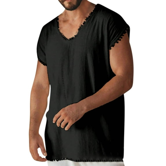 YLSDY Mens Workout Tank Tops Retro V-Neck Gym Fitness Bodybuilding Stringer Muscle Cut Off Sleeveless Workout Cotton Beach Shirts Vests Black M