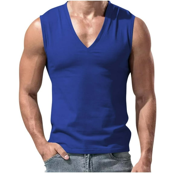 YLSDY Mens Workout Tank Tops Sleeveless V Neck Undershirt Breathable Athletic Tops Tactical Shirt Muscle T Shirts Casual Sports Tops Blue L