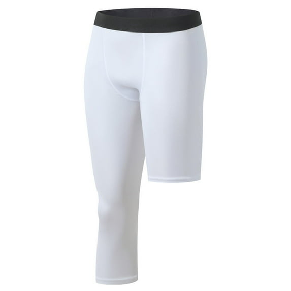 YLSDY Mens Youth One Leg 3/4 Compression Tights for Football Basketball Capri Tights Athletic Base Layer Pants White 14