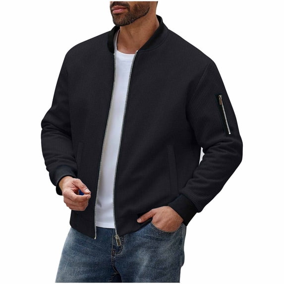YLSDY Mens Zip Up Cardigan Sweater Slim Fit Casual Full Zip Sweaters Knit Stand Collar Cardigans with 2 Side Pockets Black S