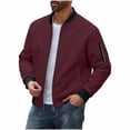 thumbnail image 1 of YLSDY Mens Zip Up Cardigan Sweater Slim Fit Casual Full Zip Sweaters Knit Stand Collar Cardigans with 2 Side Pockets Wine XXL, 1 of 9