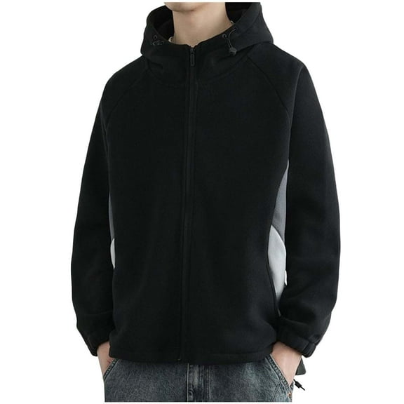 YLSDY Mens Zip Up Hoodies Oversized Fleece Long Sleeve Drop Shoulder Hooded Sweatshirt Coat Trendy Vintage Streetwear Jacket Black XXL