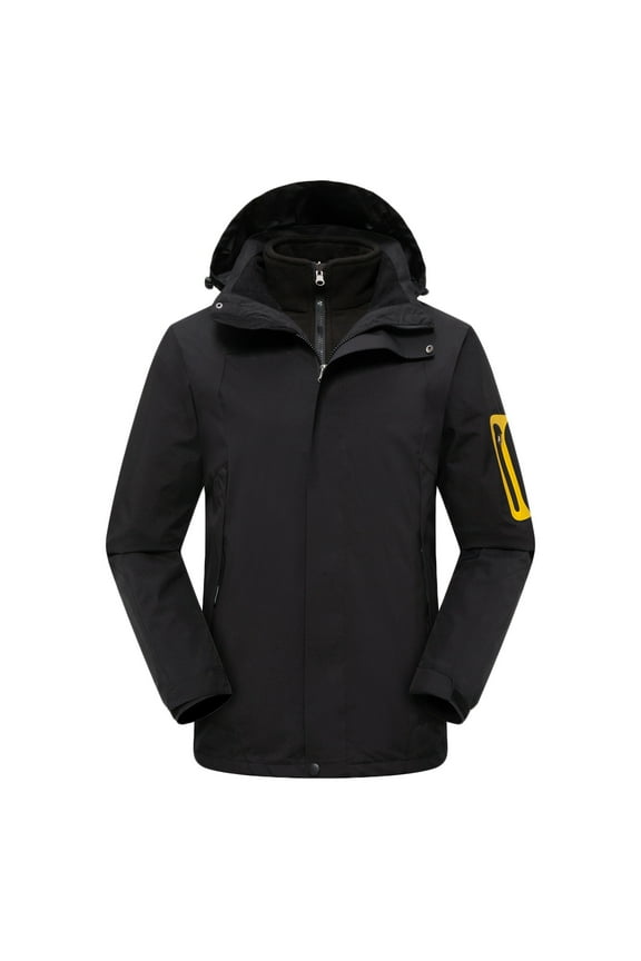 Mens Zip up 3-in-1 Winter Coats Snow Ski Jacket Zip Long Sleeve Hooded Waterproof Windproof Fleece Lined Winter Jacket Parka Black XXXL