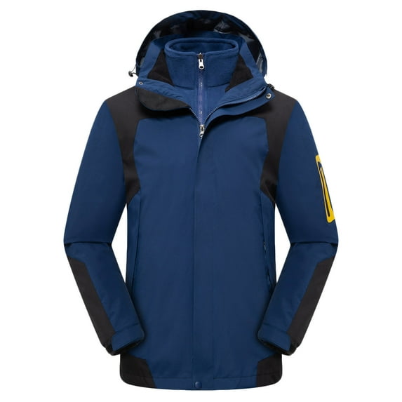 YLSDY Mens Zip up 3-in-1 Winter Coats Snow Ski Jacket Zip Long Sleeve Hooded Waterproof Windproof Fleece Lined Winter Jacket Parka Navy XXXL