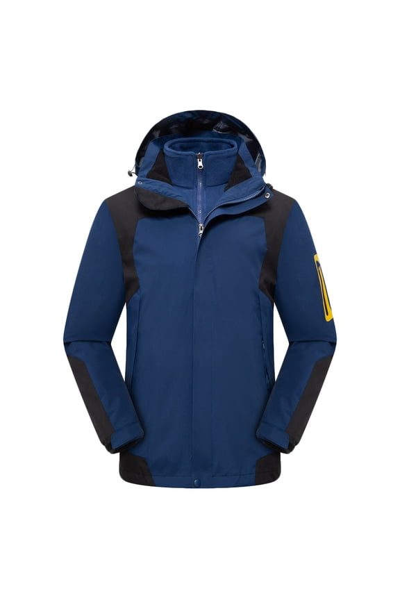 Mens Zip up 3-in-1 Winter Coats Snow Ski Jacket Zip Long Sleeve Hooded Waterproof Windproof Fleece Lined Winter Jacket Parka Navy XXXL