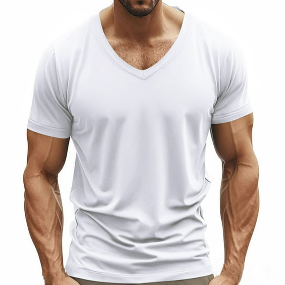 YLSDY Muscle Men’s V Neck Shirts Casual Short Sleeve Gym Athletic T Shirt Fashion Tee Top Workout Bodybuilding Shirts White S