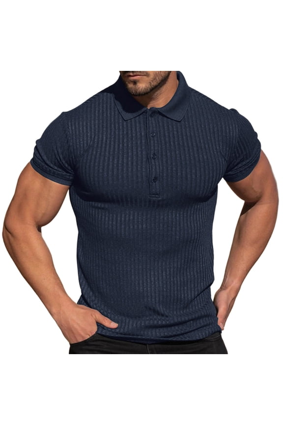 Muscle Button Collared Shirts for Men Slim Fit Short Sleeve Golf Shirts Men Quick Dry Shirts Casual Stylish Clothes Navy XL