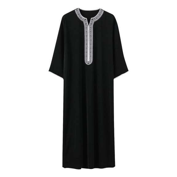 YLSDY Muslims Burp Cloths Men Long Sleeve Embroidery Robes Arab Classic Islamic Wear Clothing Thobe Big and Tall Fashion 2025 Black M