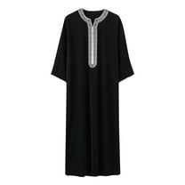 YLSDY Muslims Burp Cloths Men Long Sleeve Embroidery Robes Arab Classic Islamic Wear Clothing Thobe Big and Tall Fashion 2025 Black XL