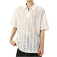thumbnail image 1 of YLSDY New summer arrivals Men Hollow Out Knit Crochet Shirt Summer Short Sleeve Lapel Collar Button Down T Shirts Hawaiian Beach Vacation Top Beige XXXL, 1 of 4