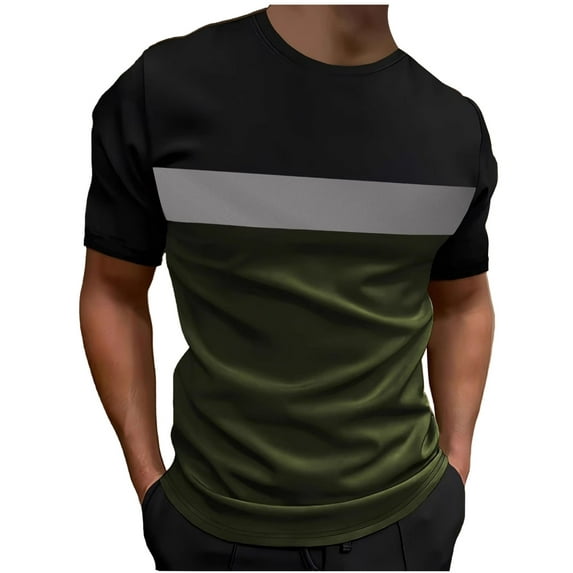 YLSDY New summer arrivals Men's Color Block Striped Short Sleeve Round Neck T Shirt Summer Fashion Sports Tees Running Casual Tops Green S