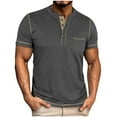 thumbnail image 1 of YLSDY New summer arrivals Mens Henley Shirts Color Block Trendy Collarless Tops Casual Stretch Summer Lightweigh Waffle Short Sleeve T-Shirt with Pocket Dark Gray M, 1 of 7