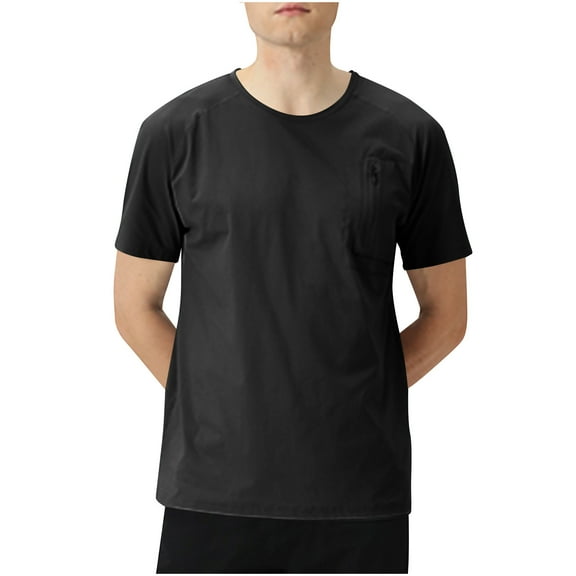 YLSDY New summer arrivals Moisture Wicking Shirts for Men Short Sleeve Workout Quick Dry Active Wear Athletic T-Shirt with Chest Zipper Pocket Black XL