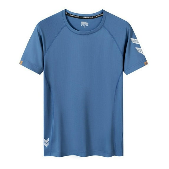YLSDY New summer arrivals Plus Size Workout Shirts for Men Athletic Running Gym Quick Dry Short Sleeve Performance Moisture Wicking T Shirt Blue L