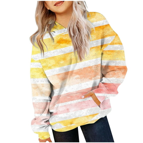 YLSDY Oversized Hoodie for Big Girls Striped Color Block Sweatshirt Long Sleeve Pullover Tops Teens Spring Y2K Clothes with Pocket Multicolor 9-10 Years