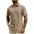 thumbnail image 1 of YLSDY Oversized T Shirts Men Summer Button Down Short Sleeve Shirt Fashion Solid Cotton Top Retro Casual Beach Tee Shirts Khaki XXXL, 1 of 9