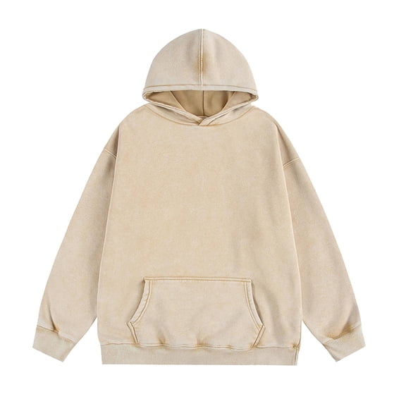 YLSDY Oversized Vintage Hoodie for Men Cotton Loose Fit Baggy Hooded Sweatshirt Trendy Basic Acid Wash Pullover Top Beige XXXXL