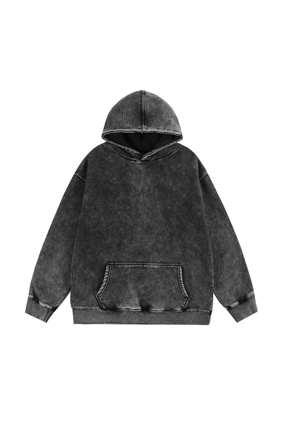 Oversized Vintage Hoodie for Men Cotton Loose Fit Baggy Hooded Sweatshirt Trendy Basic Acid Wash Pullover Top Black XXL