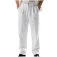 thumbnail image 1 of YLSDY Pants for Men Casual Elastic Waist Drawstring Pant Cotton Linen Baggy Lounge Beach Trousers with Pockets White XL, 1 of 9