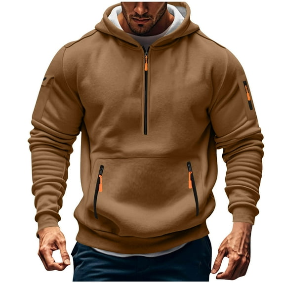 YLSDY Plus Size Oversized Hoodies for Men Vintage Cargo Hoodies Tactical Fall Pullover Fall Long Sleeve Pullover with Pocket Coffee L