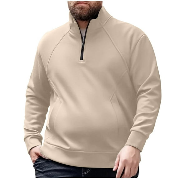 YLSDY Plus Size Pullover for Mens Quarter Zip Sweatshirts Mock Neck Shirt Cotton Clothing Comfy Thicken Tops Fall Shirt Khaki XXXXXL