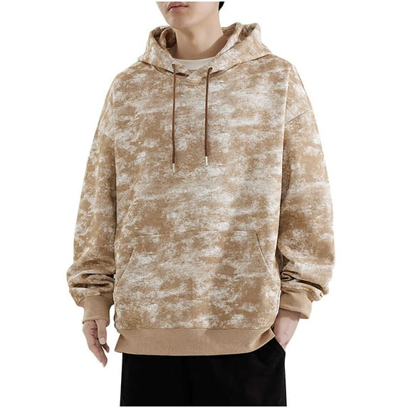 YLSDY Plus Size Tie Dye Suede Sweatshirts for Men Loose Fit Crewneck Long Sleeve Tops Fashion Y2k Preppy Pullover Khaki XXL