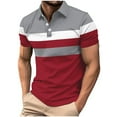 thumbnail image 1 of YLSDY Button Collared Shirts for Men 2025 Casual Button Stripes Shirt Summer Classic Short Sleeve Golf T-Shirt Slim Fit Tennis Tops Red L, 1 of 7