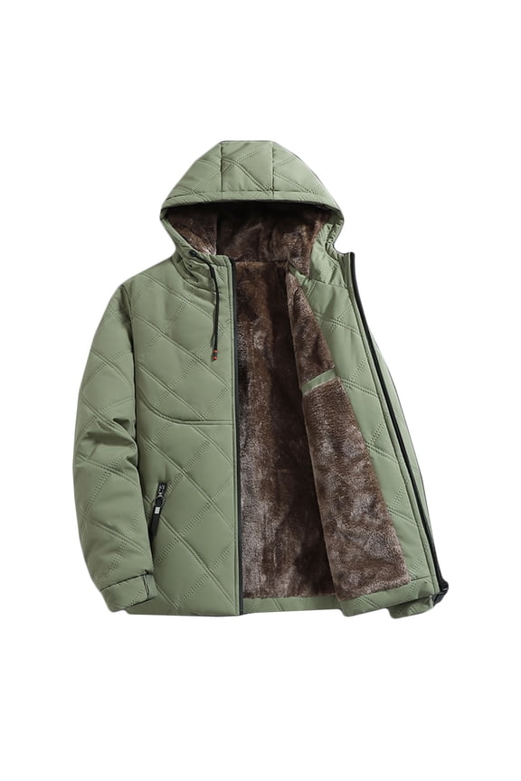 Puffer Jacket Men with Hood - Mens Sherpa Lined Winter Warm Jackets Insulated Quilted Coat with Zipper Pockets Army Green XXXXXL