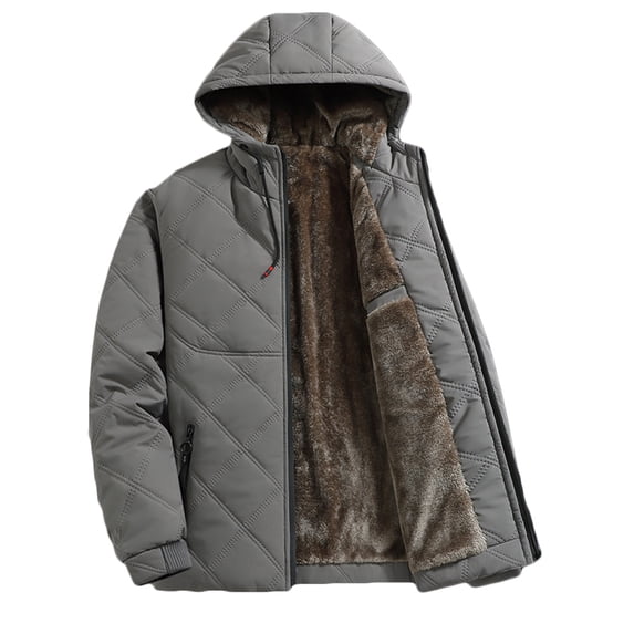 YLSDY Puffer Jacket Men with Hood - Mens Sherpa Lined Winter Warm Jackets Insulated Quilted Coat with Zipper Pockets Gray XXXXXL