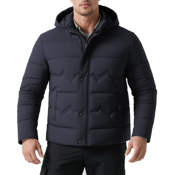 YLSDY Puffer Jacket for Men with Fur Winter Warm Packable Puffer Quilted Jacket Insulated Casual down Coats Outerwear Navy XXXXL
