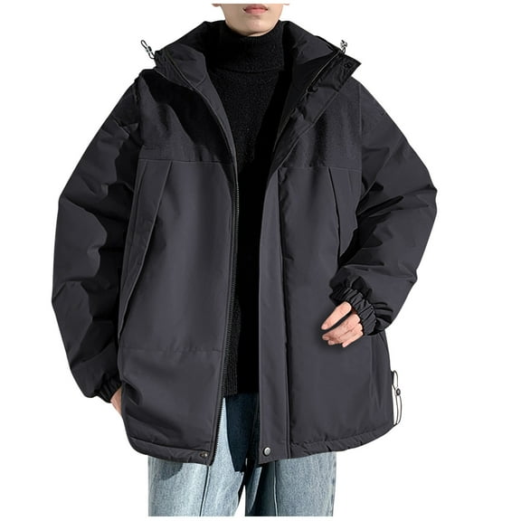 YLSDY Quilted Jacket Men Hooded Down Jacket Zip up Padded Coat Warm Puffer Jacket Thermal Winter Coats Color Block Jacket Black XXXL