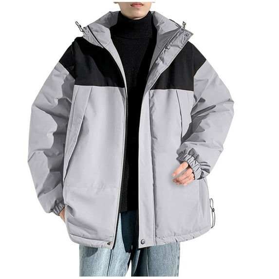 YLSDY Quilted Jacket Men Hooded Down Jacket Zip up Padded Coat Warm Puffer Jacket Thermal Winter Coats Color Block Jacket White XL