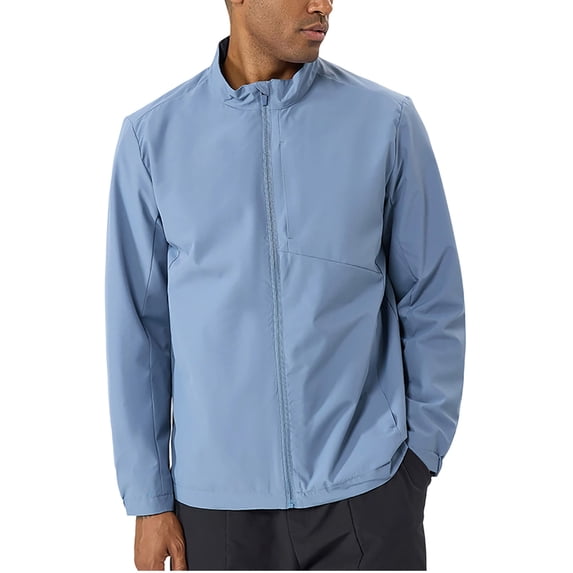YLSDY Rain Jacket Men Waterproof Lightweight Windbreaker Zip up Stand Collar Casual Rain Shell Raincoat with Hood for Golf Hiking Travel Sky Blue M