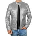 thumbnail image 1 of YLSDY Real Lambskin Mens Leather Jackets - Quilted Racer Zip Up Moto Style Leather Jacket Men PU Biker Coat Silver XXXXL, 1 of 4