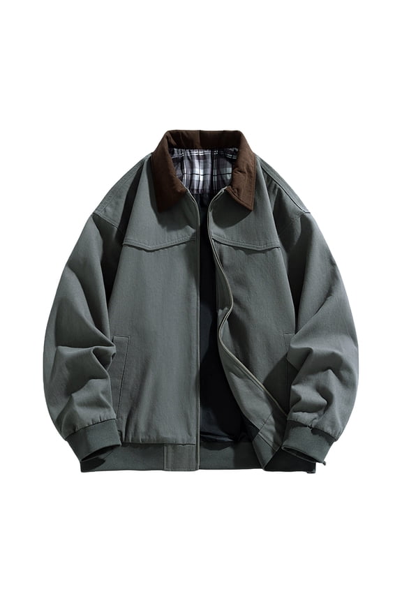 Retro Men Loose Tops Stand Collar Color Blocking Coats Spring Fall Simple Solid Color Streetwear Collared Coat Dark Gray M