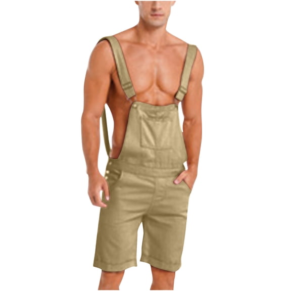 YLSDY Fashion 2025 Bib Overalls for Men Casual Sleeveless Holiday Coveralls Cargo Stylish Shorts Vintage Jumpsuit Rompers with Pockets Yellow L