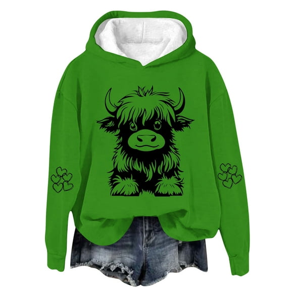 YLSDY Fashion Highland Cow Sweatshirts for Teen Girls Cow Sweatshirts for Women Western Cow Print Shirt Country Western Sweatshirt Green 11 Years